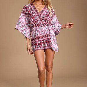 Lulu's Dominica Pink Floral Print Surplice Romper - XS